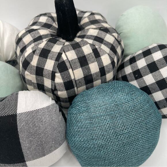 PUMPKIN Decor x 7 Home Buffalo Check Blue Table Mantel Fabric Gingham Fall - Picture 7 of 15